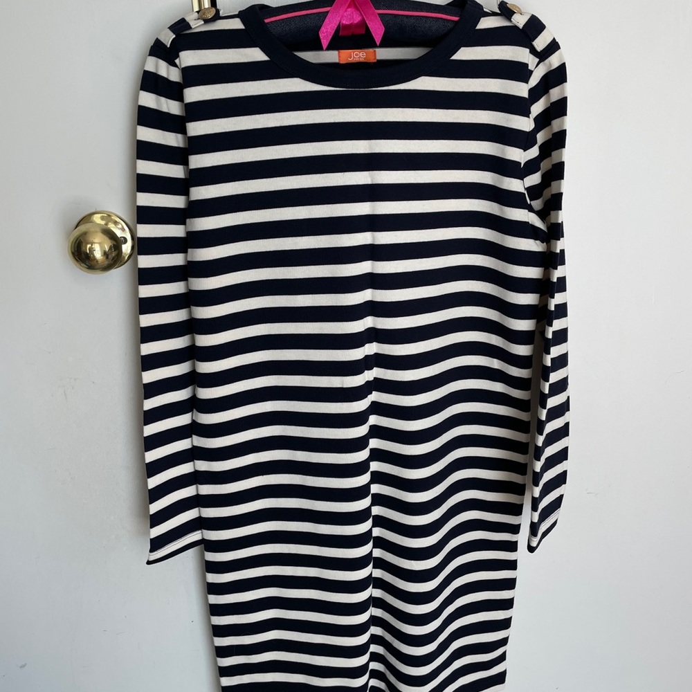 Joe Fresh Striped Jersey Dress Epaulettes Cotton Knit  Stripes Dress M - Picture 3 of 9